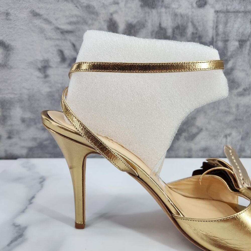 Kate Spade Size 8 Metallic Gold Strappy Open Toe 3 1/2" Heels Made in Italy - Picture 10 of 16